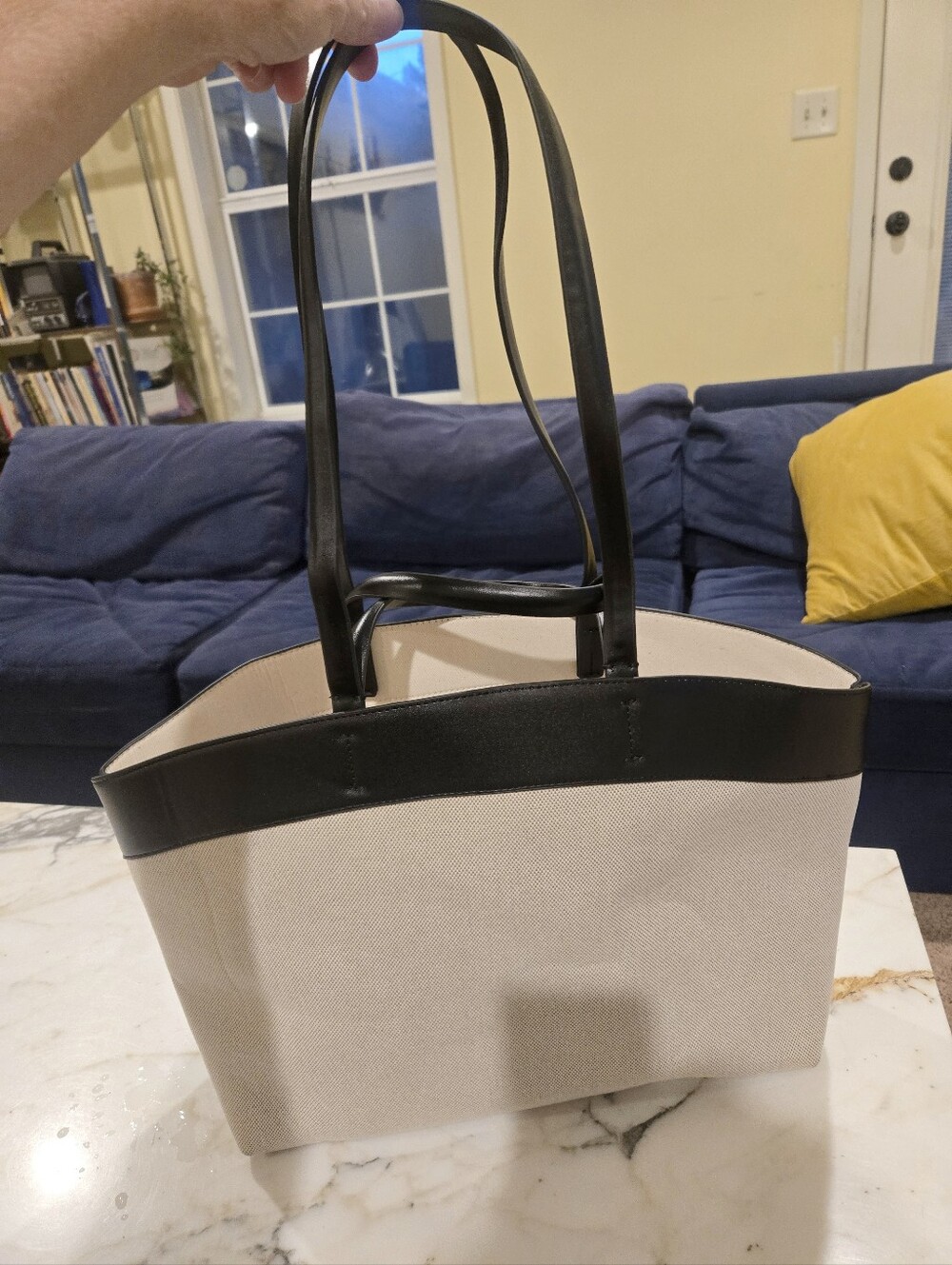 Gap East-West Canvas Tote Bag Black Cream NWOT